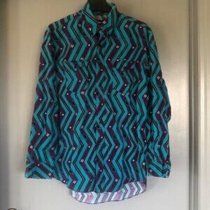 Vtg Wrangler Cowboy Cut Mens Long Sleeve Arrow Print Shirt Sz 17-35 X-Long Tail